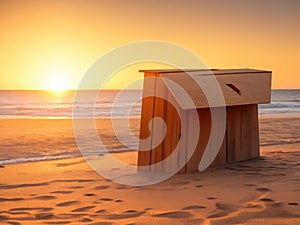 Sunset over Ocean with Wooden Posts in Evening Light