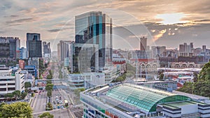 Sunset over Old Hill Street Police Station historic building in Singapore timelapse.