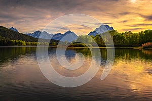 Sunset over Oxbow Bend of the Snake River in Grand Teton National Park, Wyoming