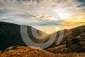 Sunset over the pacific ocean from Santa Lucia Range photo