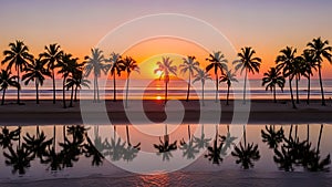 Sunset Over Palm Trees Reflection