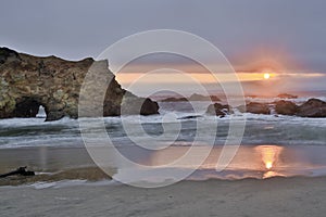 Sunset over Pescadero State Beach in San Mateo County, California