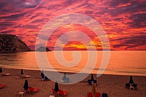 Sunset over Petani beach, Kefalonia island, Greece