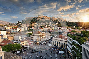 Sunset over the Plaka, the old town of Athens, Greece