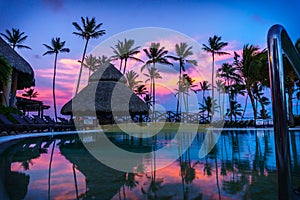 Sunset Over the Pool in a Caribbean Paradise