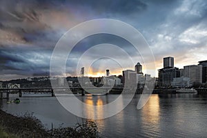 Sunset Over Portland Willamette River