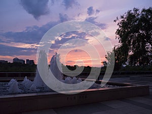 Sunset over the Potomac River at John F Kennedy Arts Centre in Washington DC USA