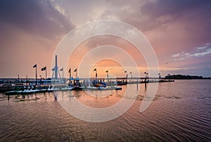 Sunset over the Potomac River, in National Harbor, Maryland.