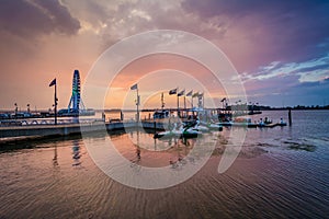 Sunset over the Potomac River, in National Harbor, Maryland.