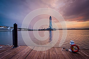 Sunset over the Potomac River, in National Harbor, Maryland.