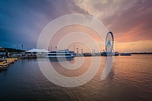 Sunset over the Potomac River, in National Harbor, Maryland.