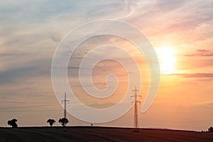 Sunset over the powerlines