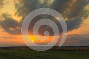 Sunset over prairie land in oklahoma mid west america usa