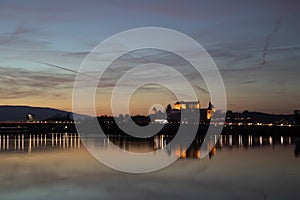 Sunset Over Ptuj Castle and Puh Bridge