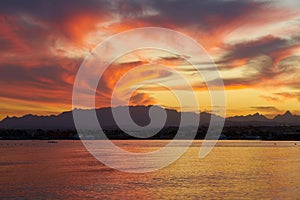 The sunset over the Red Sea at dawn.