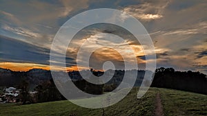 Sunset over ridge near Wald Switzerland.