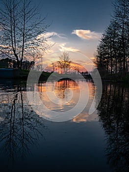 Sunset over the river in Germany.