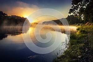 Sunset over river Neris