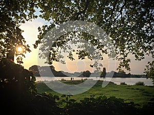 Sunset over the river Rhine