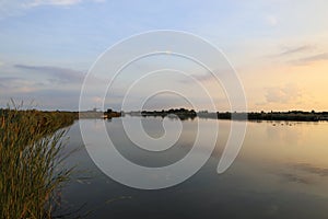 Sunset over river Rotte at the Tweemanspolder in Zevenhuizen