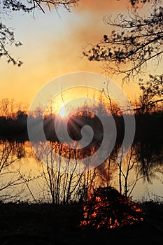 Sunset over the river, Russia