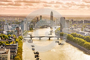 Sunset over River Thames, Central London. River Thames