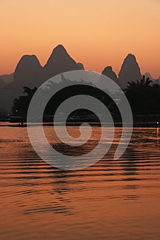 Sunset over the river at Xingping, Guilin