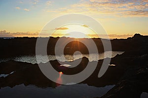Sunset over rocks and the sea