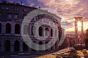 Sunset over Rome Colosseum in Rome, Italy