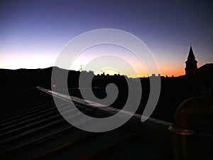 Sunset over the roofs of Saint-DiÃ© des Vosges