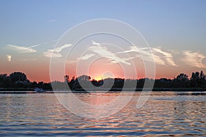 Sunset over the Rottemeren and river Rotte at Zevenhuizen