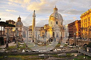 Sunset over the ruins of ancient Rome