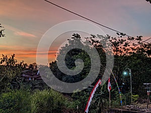 Sunset Over a Rural Landscape. Scenic Sunset with Beautiful Sky and Clouds