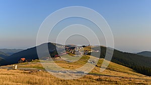 Sunset over the RÃ¢nca resort from Transalpina road.