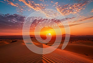 Sunset over the Sahara desert, Merzouga, Morocco