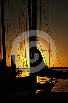 Sunset over sailboats, Outer Banks, North Carolina