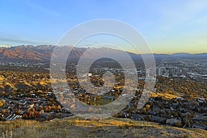 Sunset over Salt Lake City, view from Ensign Downs Park