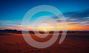 Sunset over the sand dunes in the desert with cloud sky background