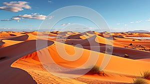 Sunset over the sand dunes in the desert landscape of the Sahara desert with Sky AI generated