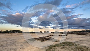 Sunset over sand dunes in Hoge Veluwe