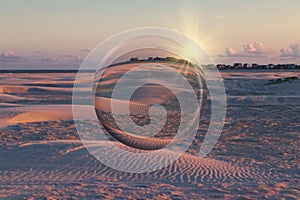 Sunset over the sandy beach on Galveston Island, Texas, USA.