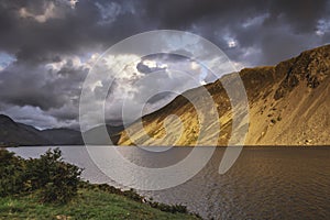 Sunset over scenic mountain valley in Lake District,Cumbria,Uk