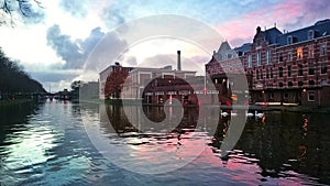 Sunset over Schie channel.