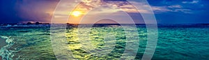 Sunset over the sea. Amazing landscape panorama