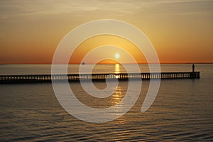 Sunset over sea at Calais. France