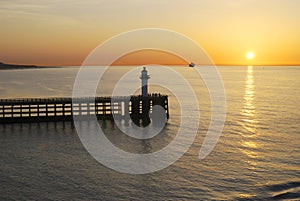 Sunset over sea at Calais. France