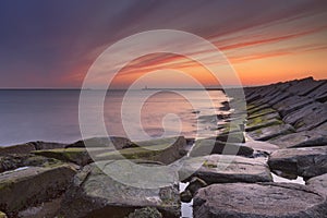 Sunset over sea in IJmuiden, The Netherlands