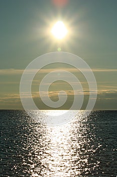 Sunset over the sea, wildlife of the north