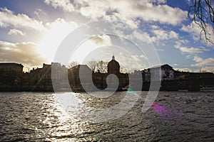 Sunset over the Seine river in Paris, France