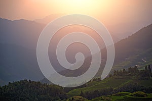 Sunset over Seven Stars Accompany the Moon Rice Terraces